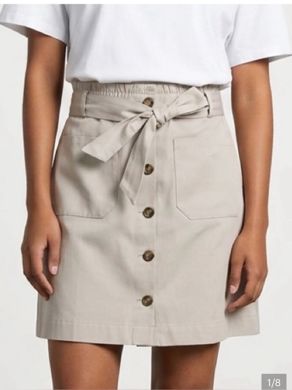 Loft button down paper bag patch belted pocket beige skirt 4